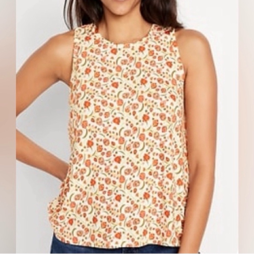 Old Navy Cream tank with Coral Floral Accents